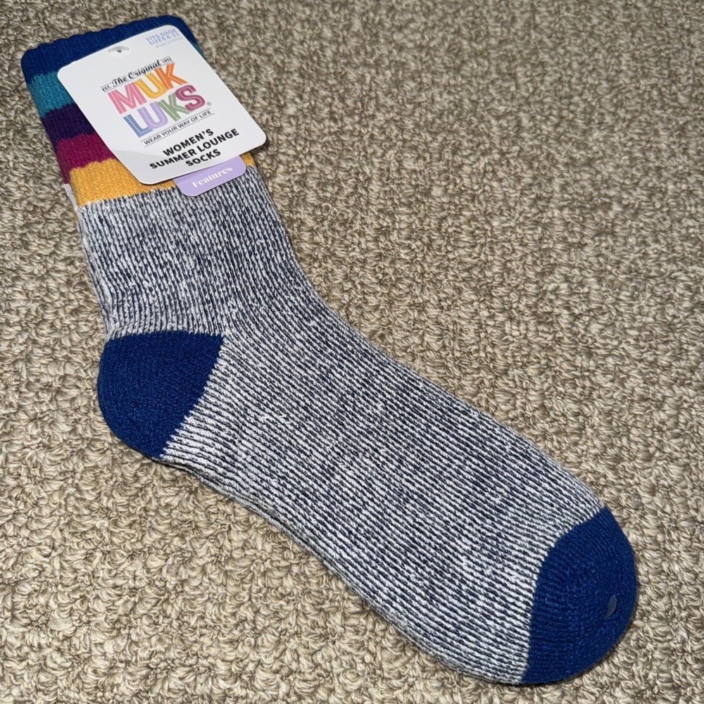 Muk Luks Women's Summer Lounge Socks Blue Multi Size 6-11 Cushioned